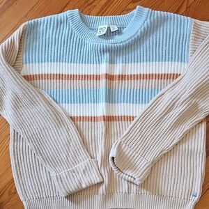 ROXY Tan and Blue Crew Neck Sweater